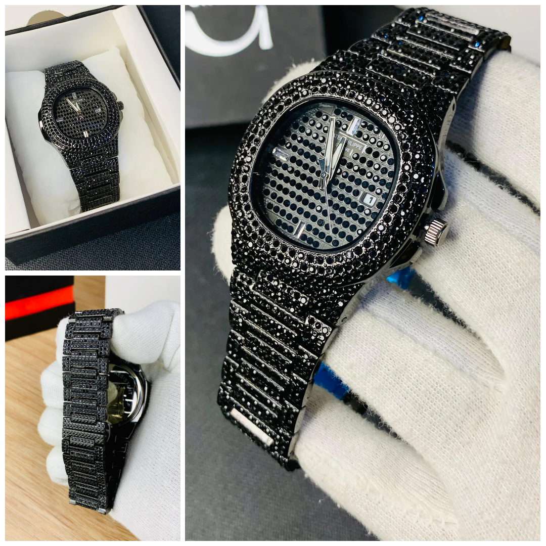 Blacked Iced Out Stain-less Steel Chain Watch